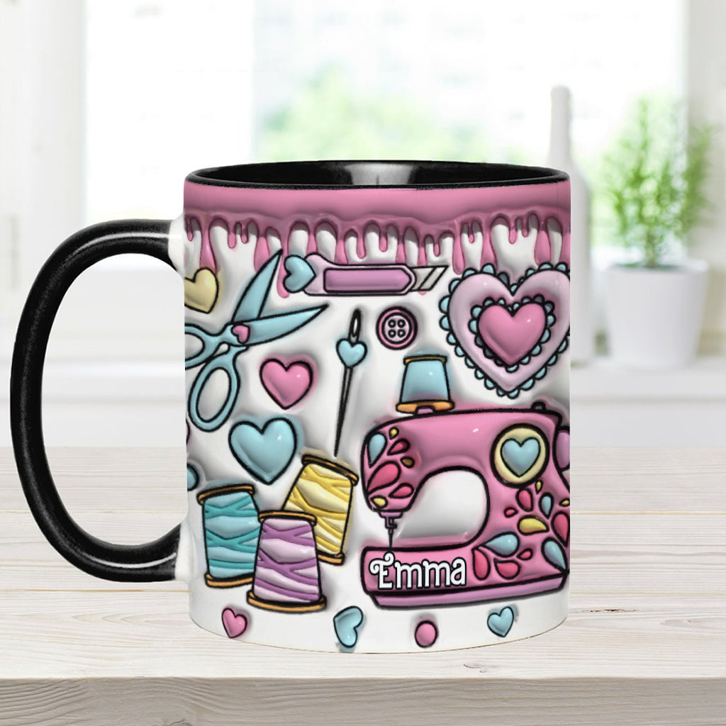Pink für Nähbegeisterte – Personalisierte Tasse mit Nähmotiv