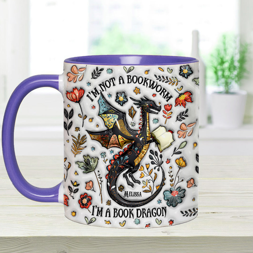 I'm Not A Book Worm I'm A Book Dragon - Personalized Book Accent Mug