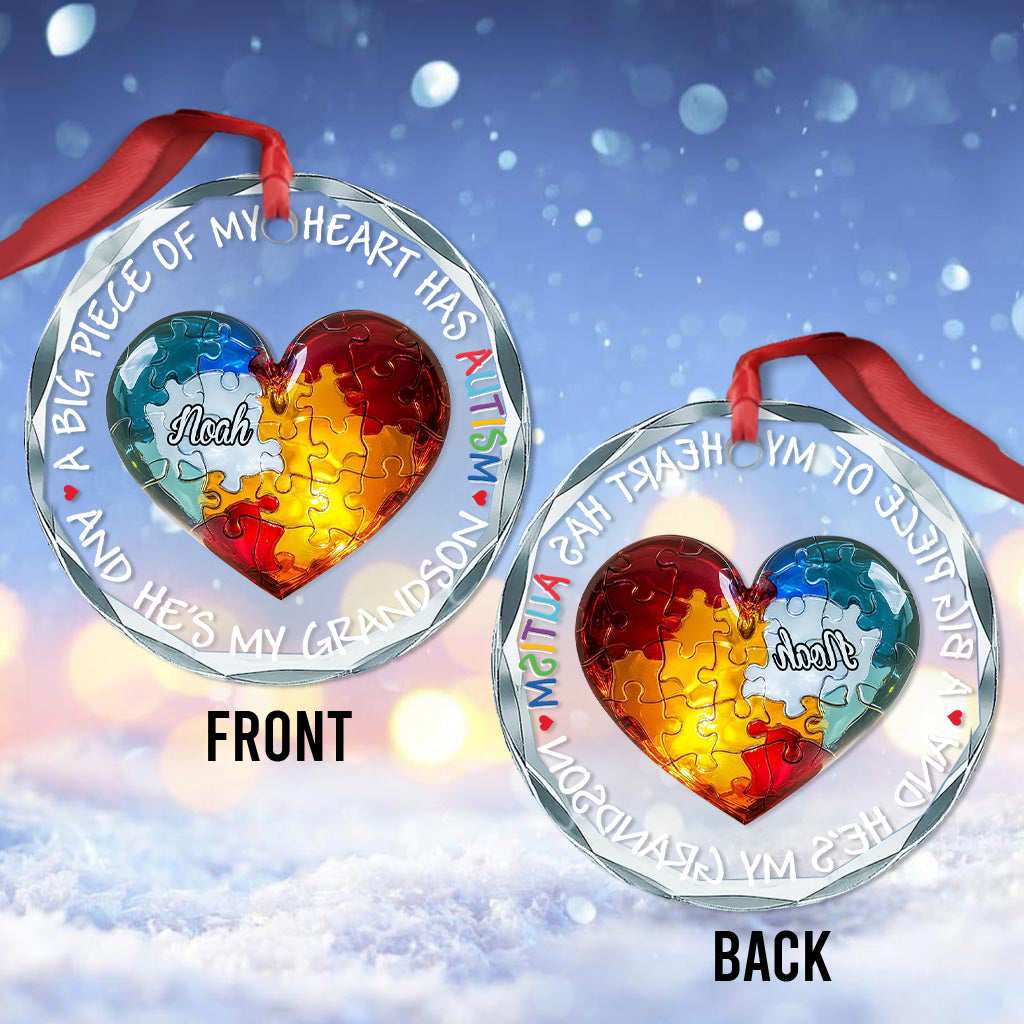 Ein großer Teil meines Herzens ist autistisch – Personalisierter runder Glasanhänger zur Sensibilisierung für Autismus