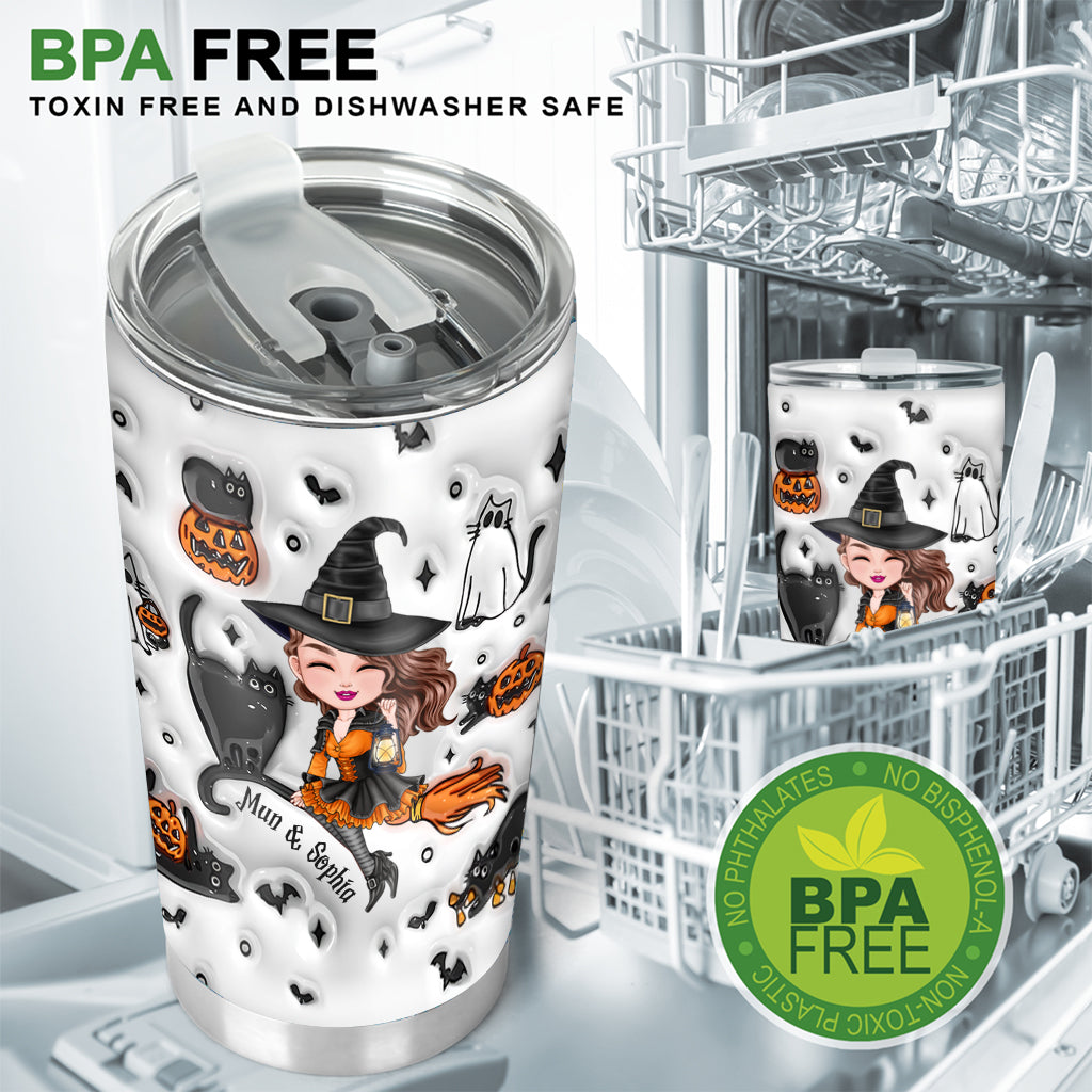 Cute Witch Halloween Ghost Boo Cat - Personalized Witch Tumbler