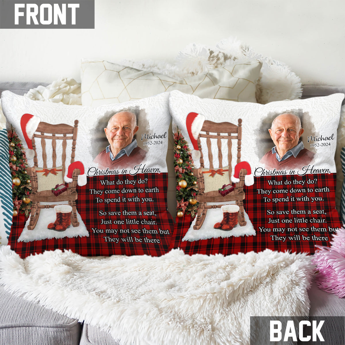 Christmas In Heaven - Personalized Memorial Throw Pillow