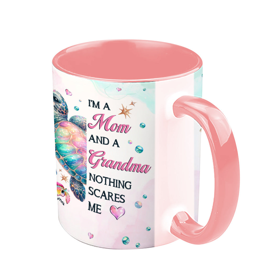 Nothing Scares Me Grandma Turtle - Personalized Grandma Accent Mug