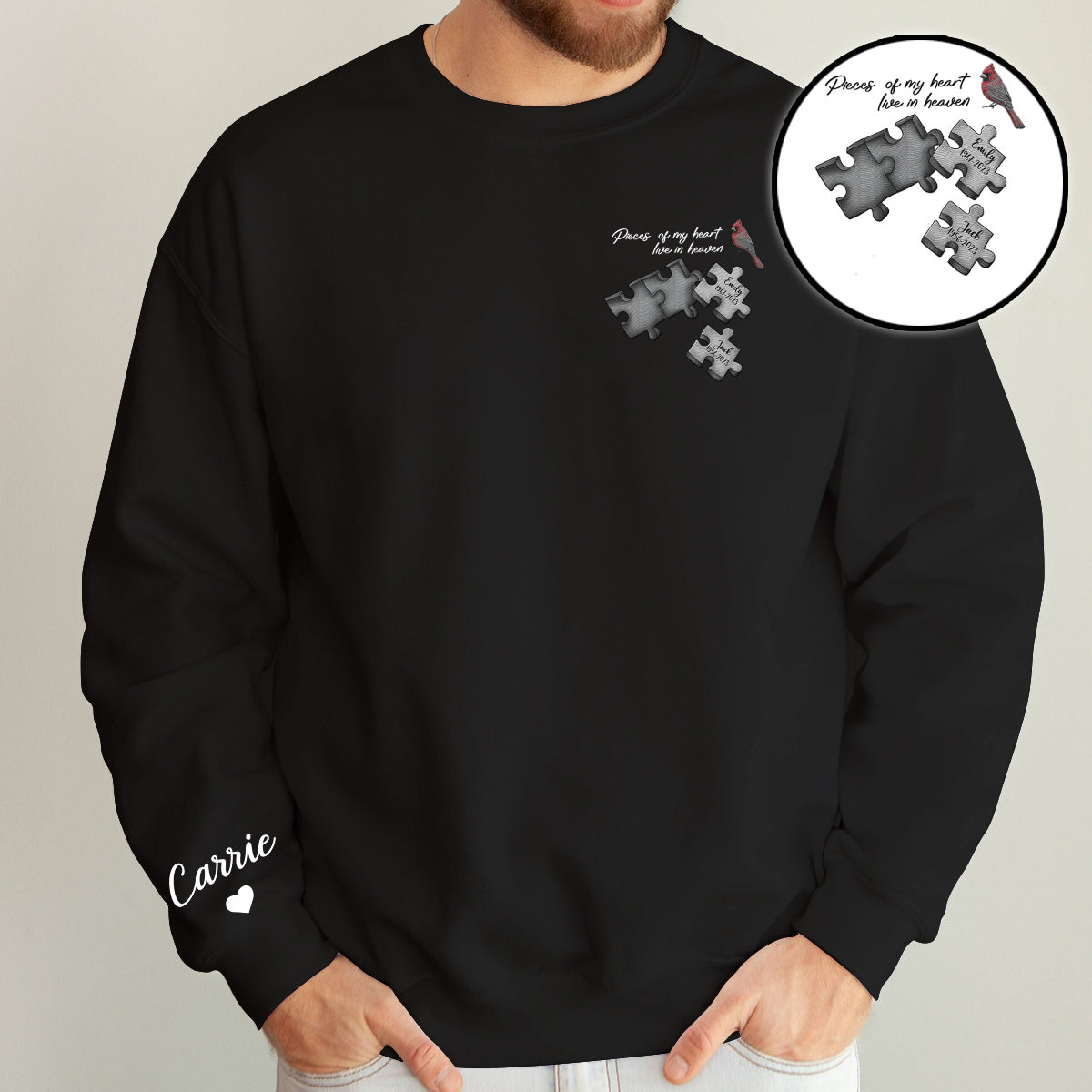 Gedenkpullover mit Schmetterling, Libelle, Himmelsfeder – personalisierter Gedenkpullover mit Stickerei