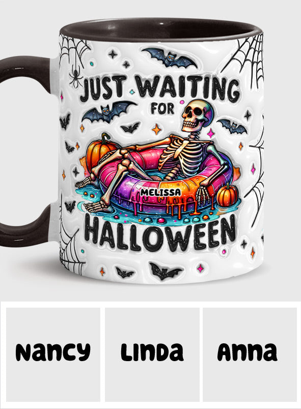 Ich warte nur noch auf Halloween – personalisierte Tasse mit Totenkopf-Akzent