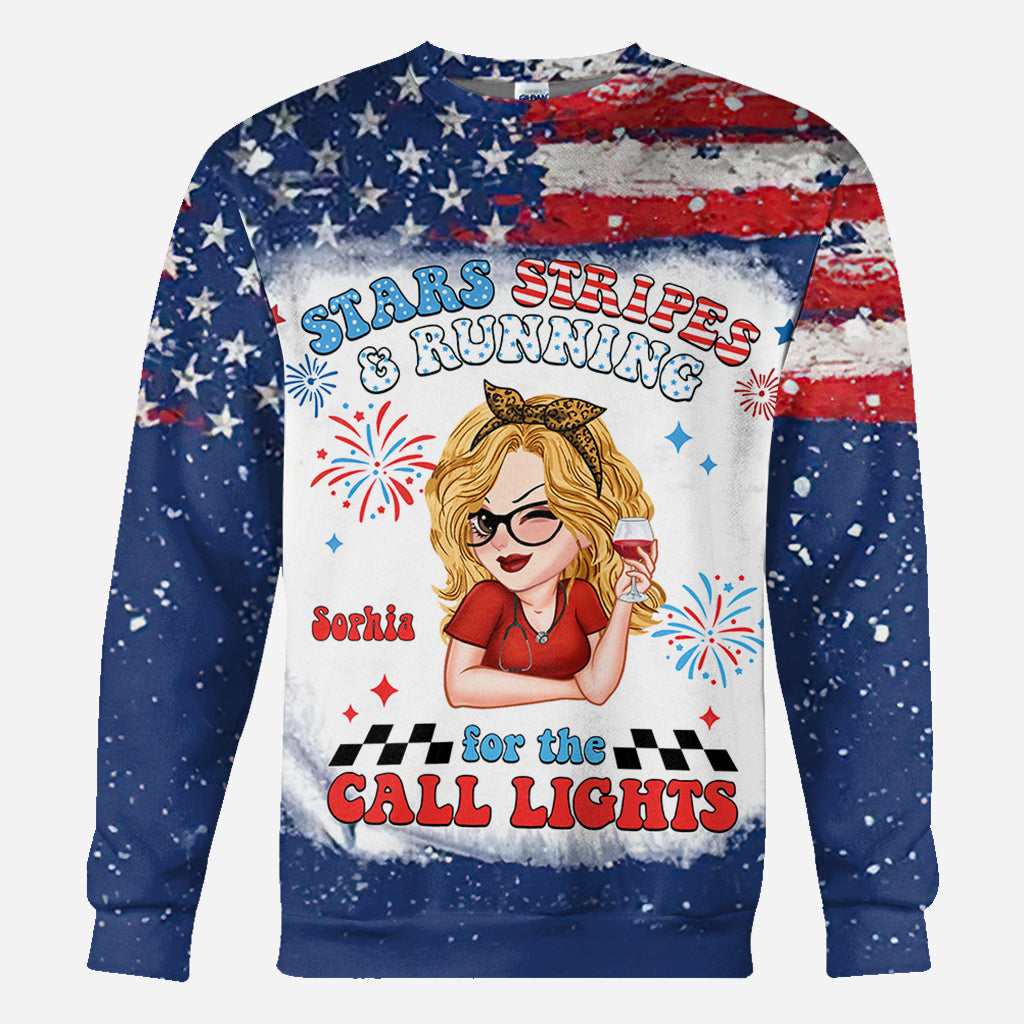 Star Stripes And Running For The Calling Light - Personalized Nurse All Over Shirt