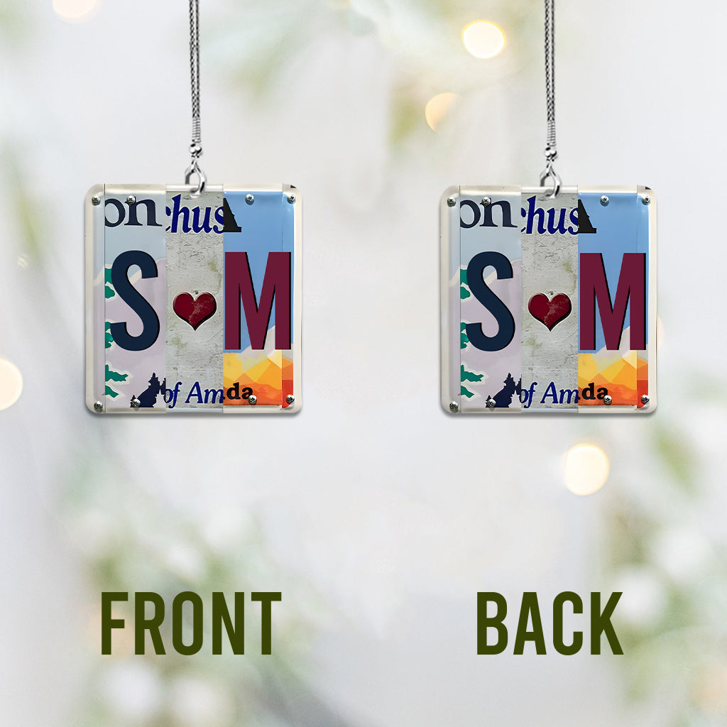 Any Letter Liscense PLate - Personalized Couple Car Ornament