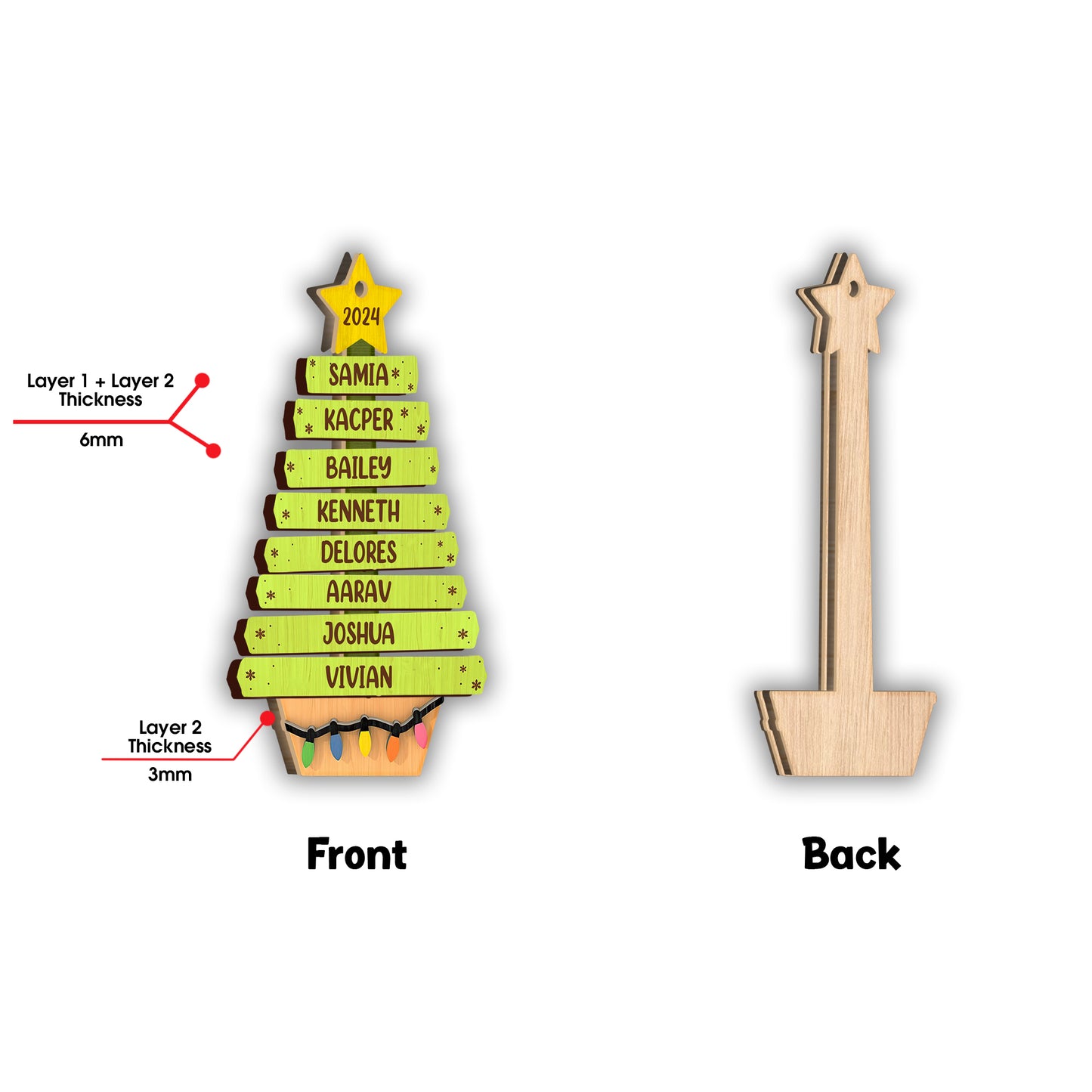 Familienbaumschmuck – Personalisierter, zweilagiger Familienschmuck