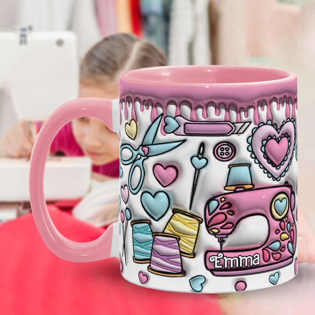 Pink für Nähbegeisterte – Personalisierte Tasse mit Nähmotiv