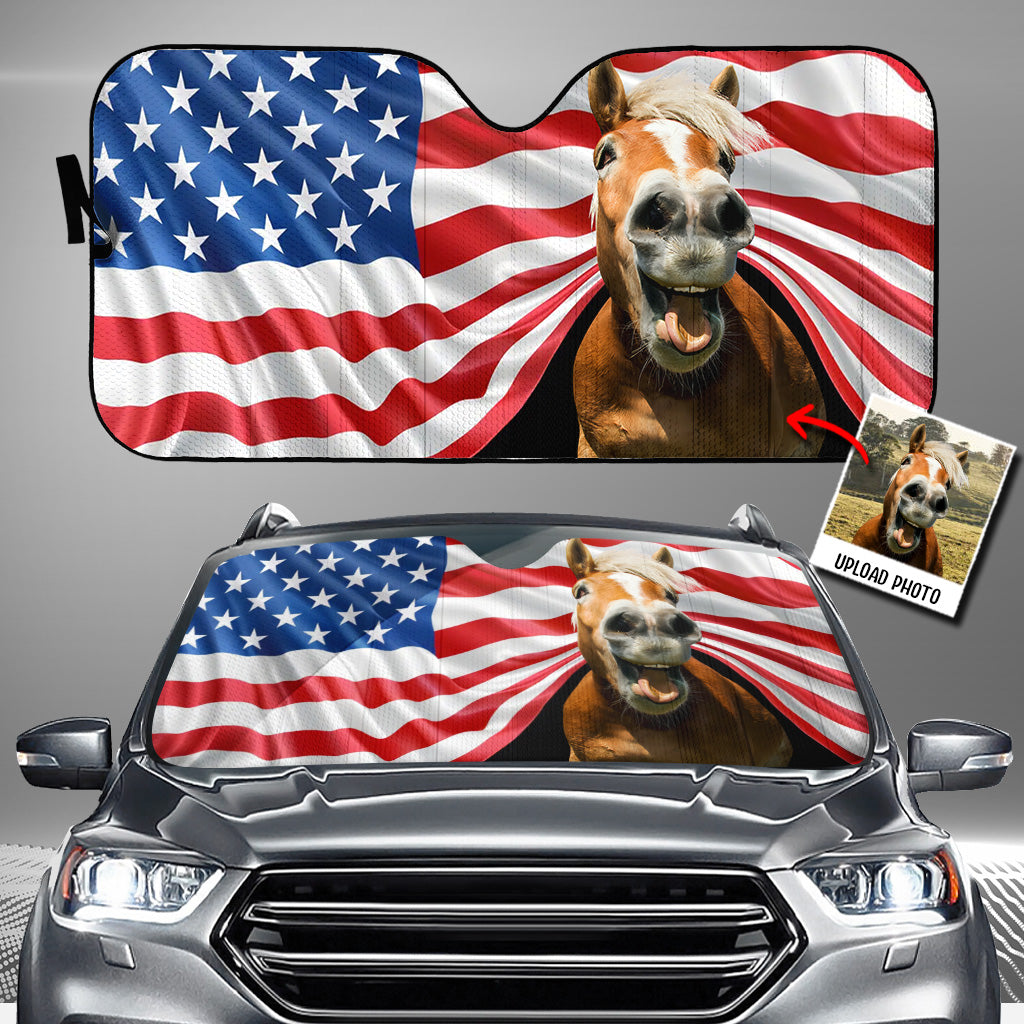 Lustiger Pferde-Unabhängigkeitstag - Personalisierter Auto-Sonnenschutz in Pferdeform