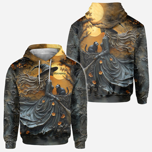 Wunderschöne Hexe und ihre schwarze Katze – personalisiertes Hexen-Shirt