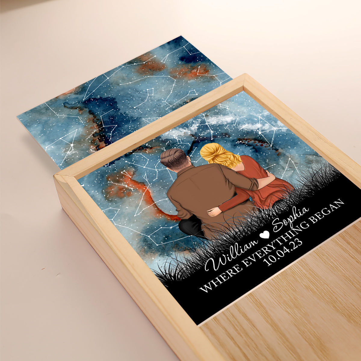 Wo alles begann – Personalisierter Bilderrahmen mit Leuchtkasten für Paare