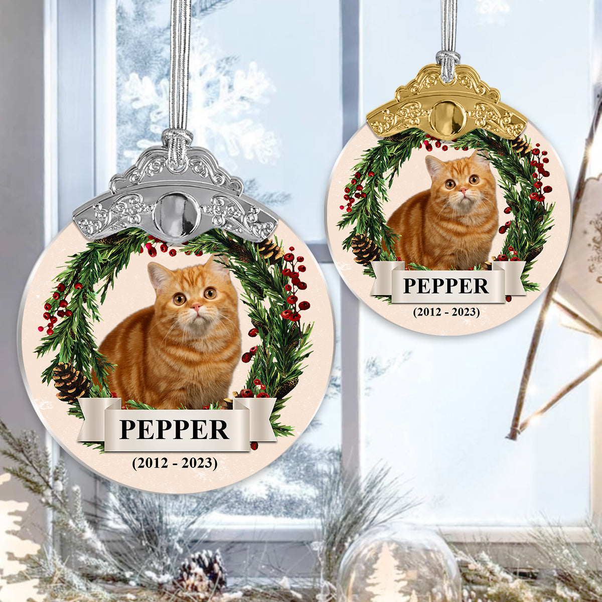 Personalisiertes Foto eines liebenswerten Haustiergesichts – Vintage-Katzenornament