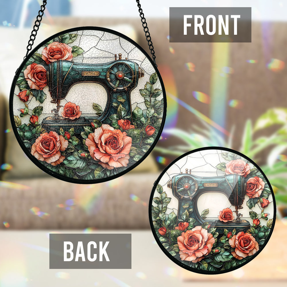 Wunderschöne Nähmaschine – Personalisierter, genähter Buntglas-Sonnenfänger