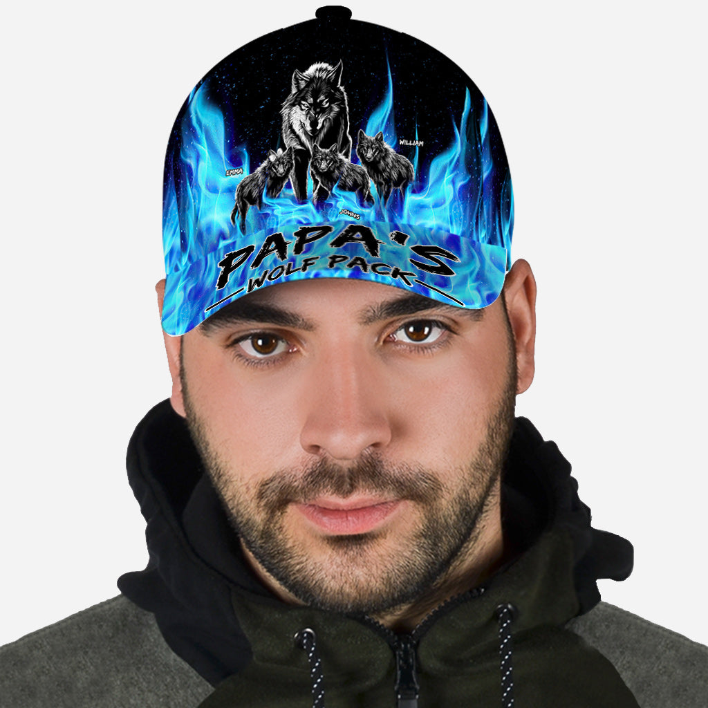 Grandpa's Wolf Pack Blue Flames - Personalisierte Grandpa Classic Cap