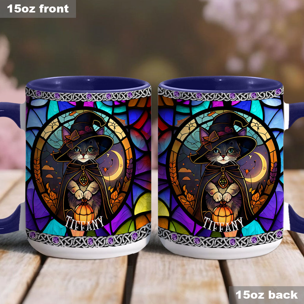 Beautiful Stained Glass Witch - Personalized Witch Accent Mug