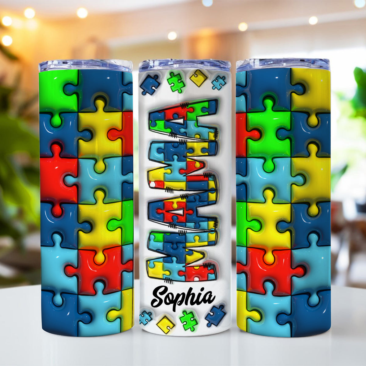 Autismus-Bewusstsein – Personalisierter, schlanker Becher zum Thema Autismus-Bewusstsein