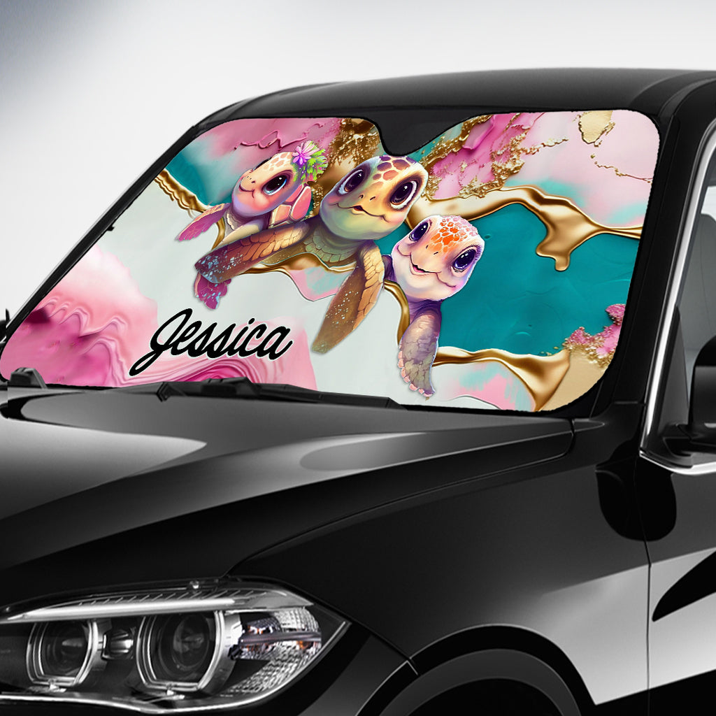 Cute Pink Turtle - Personalized Turtle Car Sunshade