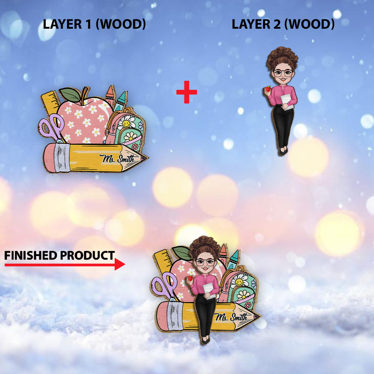 Willkommen im Klassenzimmer – Personalisiertes Lehrerschild aus 2-lagigem Holz / Holzplakette