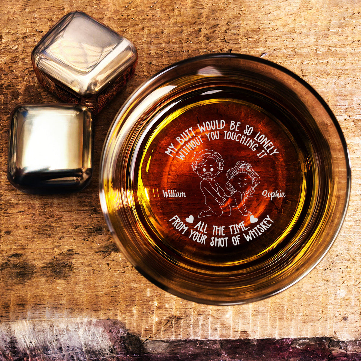 Mein Hintern wäre so einsam – personalisiertes Whiskyglas mit Gravur für Paare