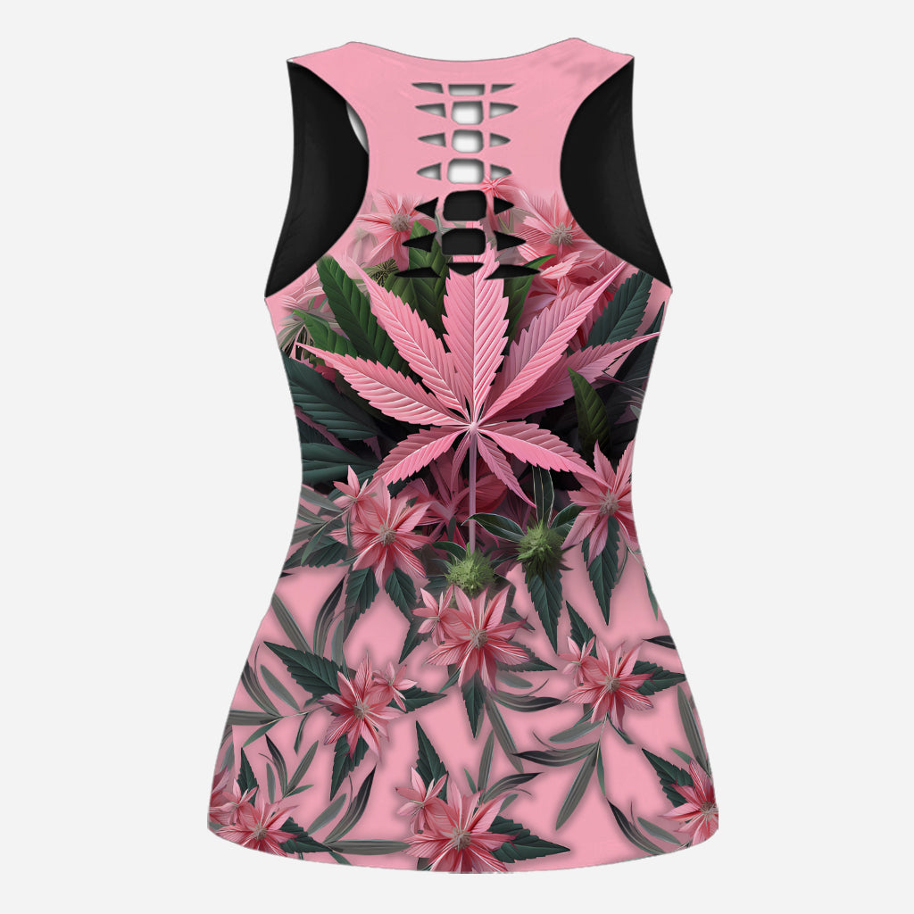 Pink Stoner Chick - Personalized Weed Hollow Tank Top and Women Shorts