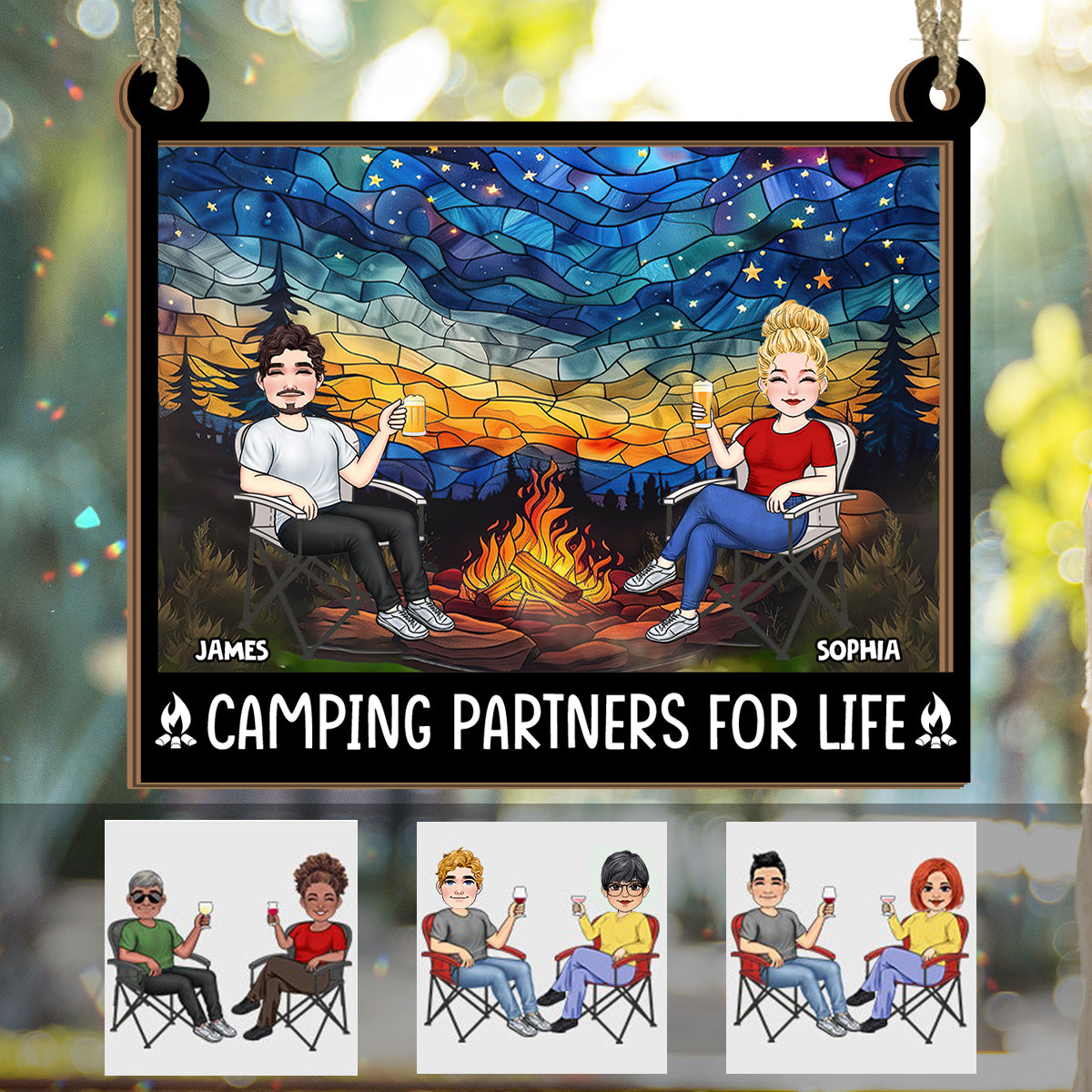 Campingpartner fürs Leben – Personalisierter, zweilagiger Fensterhänger zum Aufhängen