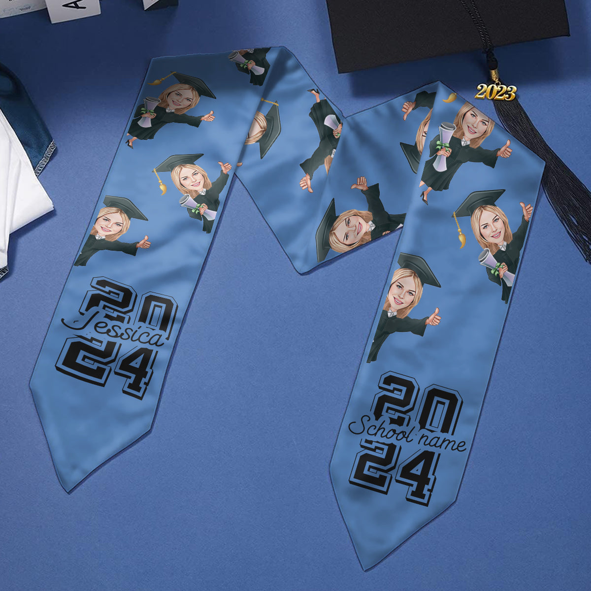 Lustige Karikaturfigur – Personalisierte Abschlussstola 