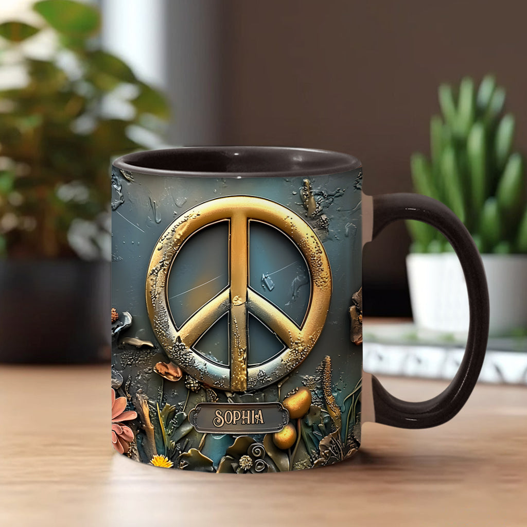 Peace, Love, And Happiness - Personalized Hippie Accent Mug