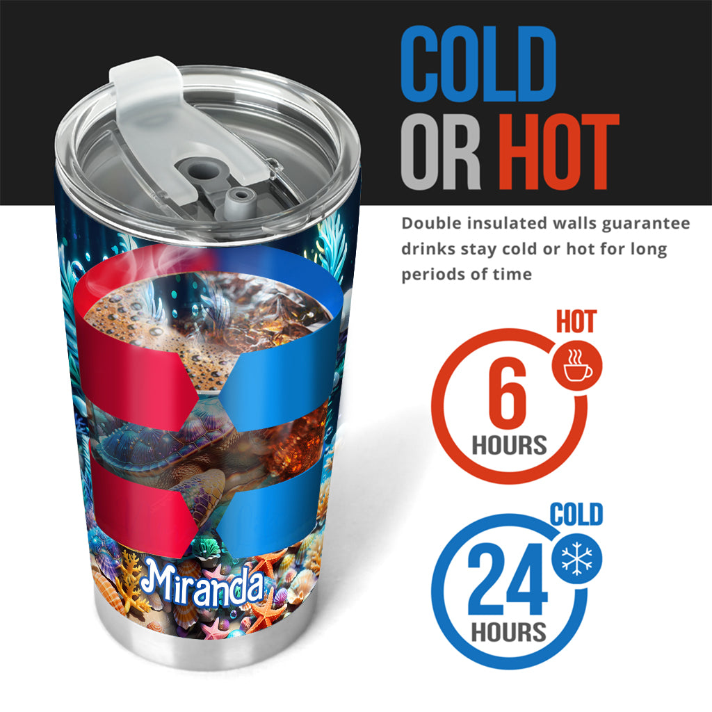 Ocean Turtle Seashells Starfish - Personalized Turtle Tumbler