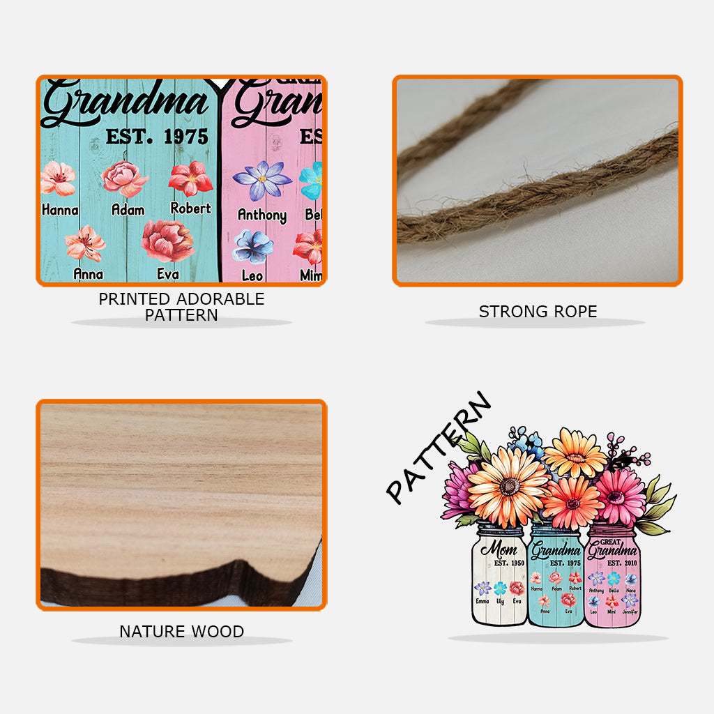 Mama, Oma, Uroma – personalisiertes, individuell geformtes Holzschild für Oma