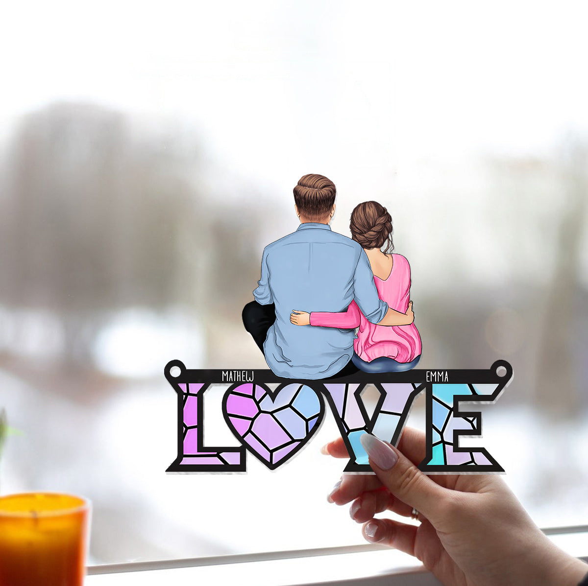 Ich liebe dich – Personalisierter Sonnenfänger für Paare zum Aufhängen am Fenster 
