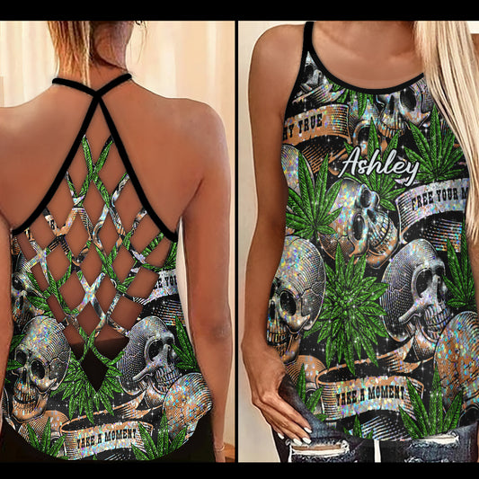 Cannabis & Totenkopf Marihuana - Personalisiertes Weed-Kreuz-Tanktop