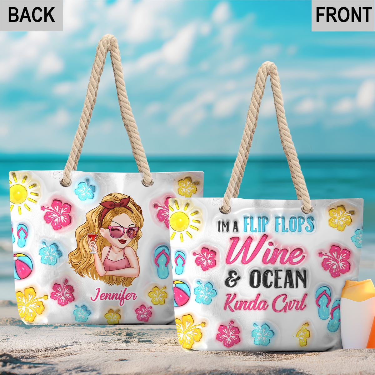 Ich bin ein Flip-Flop- und Meeresmädchen – Personalisierte Strandtasche für Meeresliebhaber