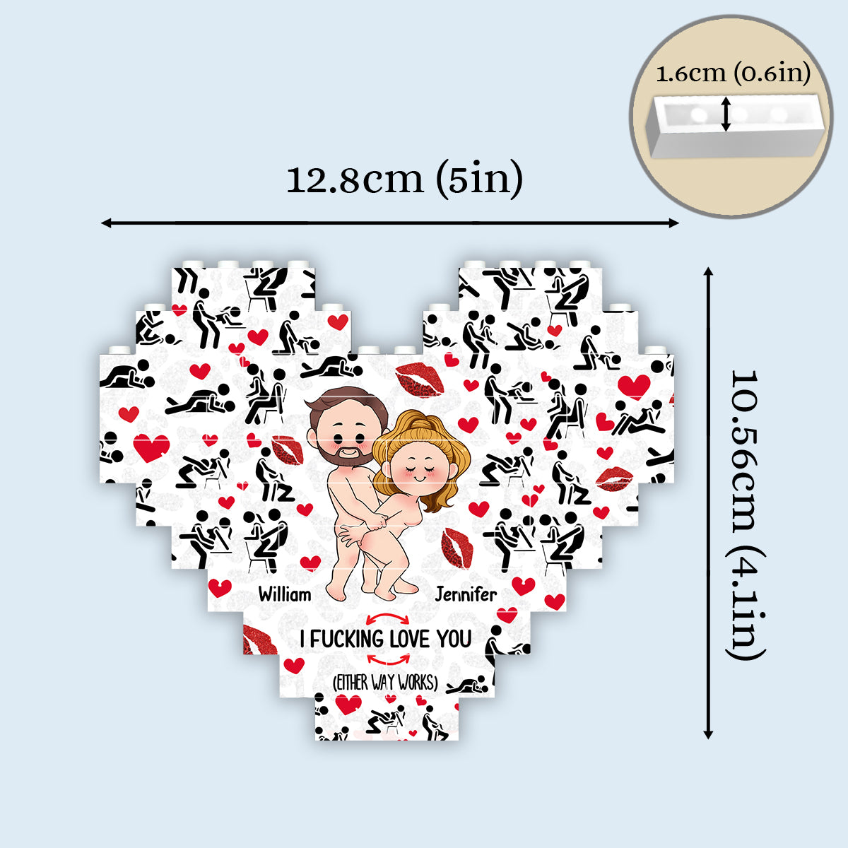 Ich liebe dich – Personalisierte Herz-Bausteine ​​für Paare, beidseitig bedruckt