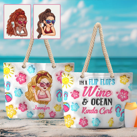 Ich bin ein Flip-Flop- und Meeresmädchen – Personalisierte Strandtasche für Meeresliebhaber
