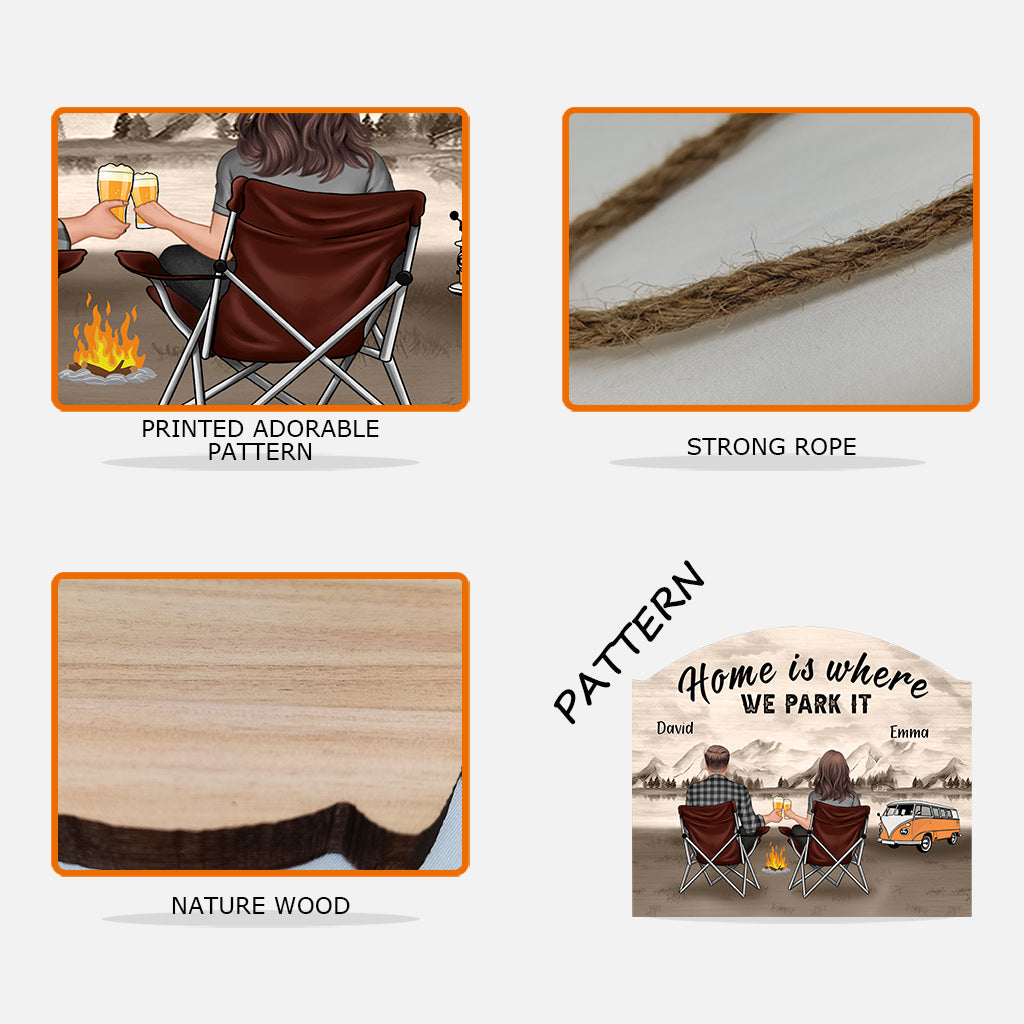 Zuhause ist, wo wir parken – personalisiertes Camping-Holzschild in individueller Form