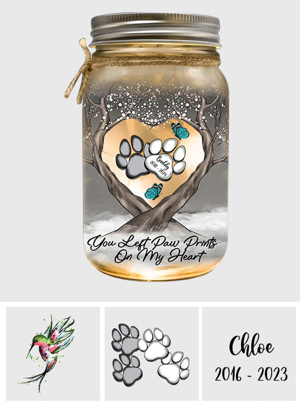You Left Paw Prints On My Heart - Personalized Dog Mason Jar Light