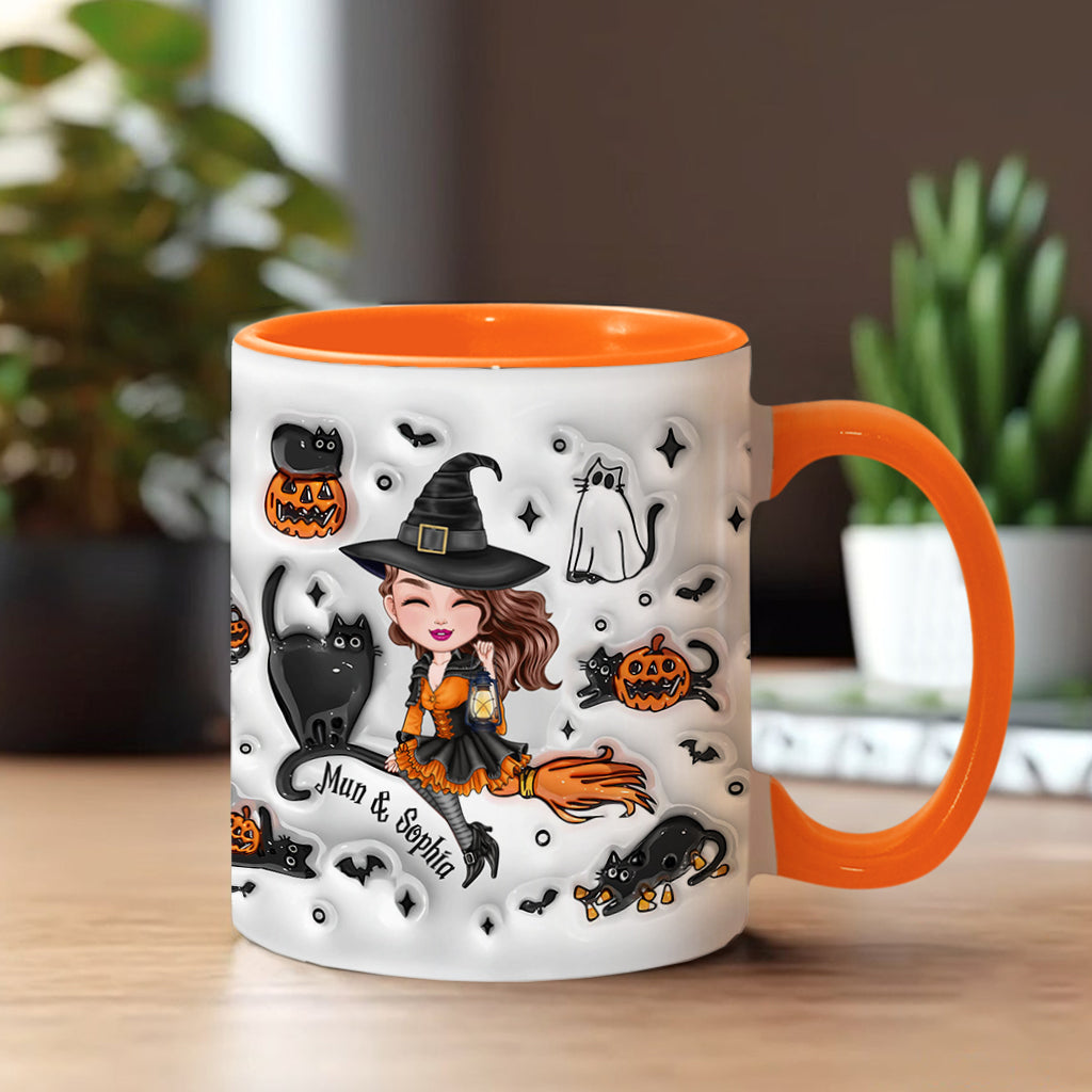 Cute Witch Halloween Ghost Boo Cat - Personalized Witch Accent Mug