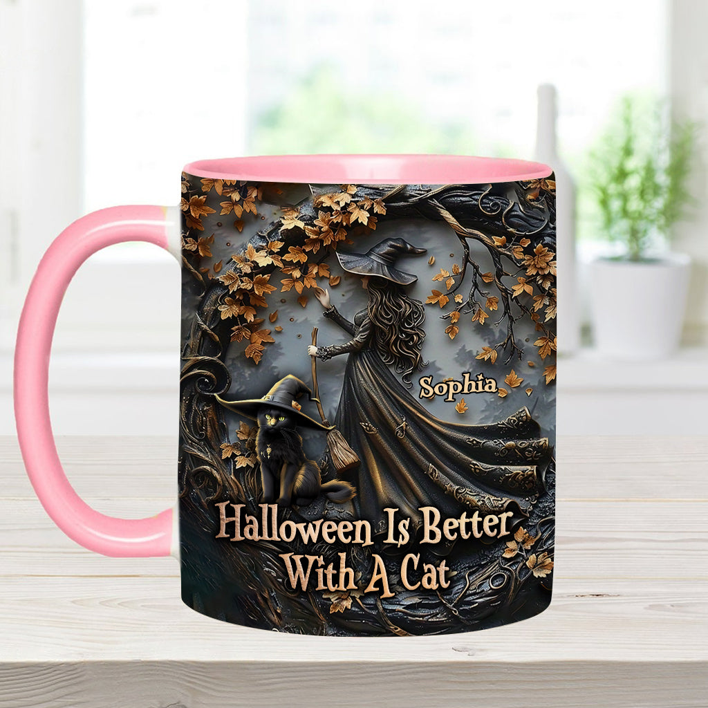 Halloween Is Better With A Cat - Personalized Black Cat Accent Mug
