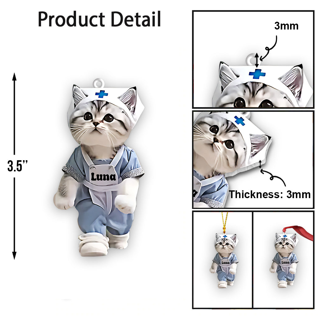 Cute Cat Nurse - Personalized Nurse Ornament