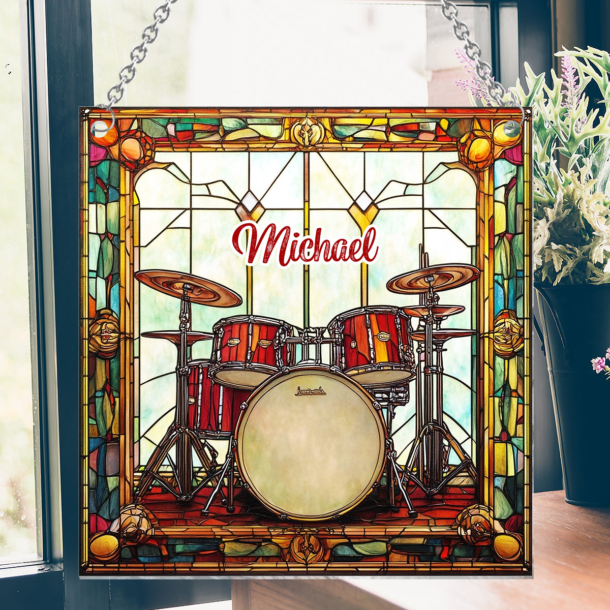 Love Drums - Personalized Drummer Window Hanging Suncatcher Ornament