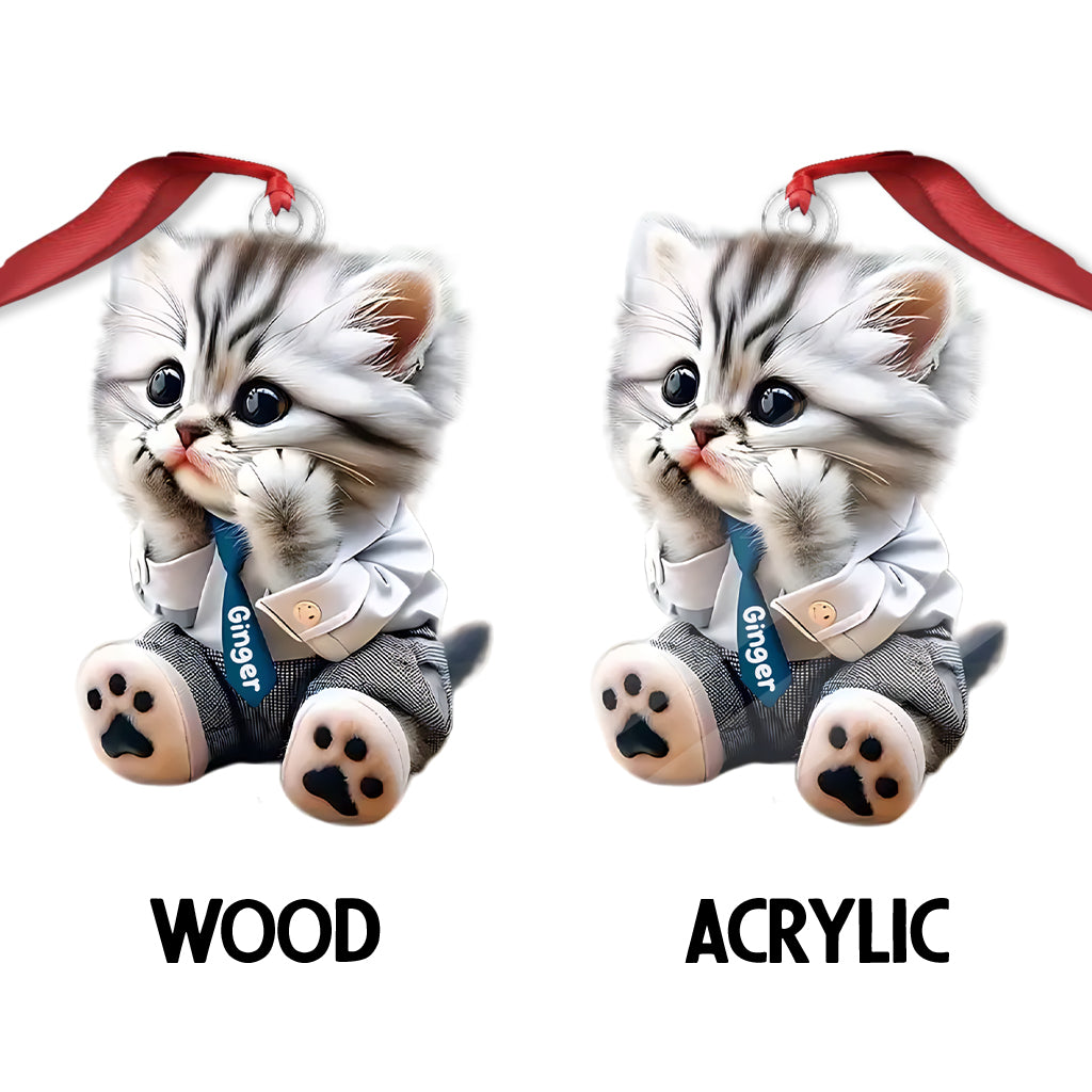 Cute Cat - Personalized Cat Custom Shaped Ornament
