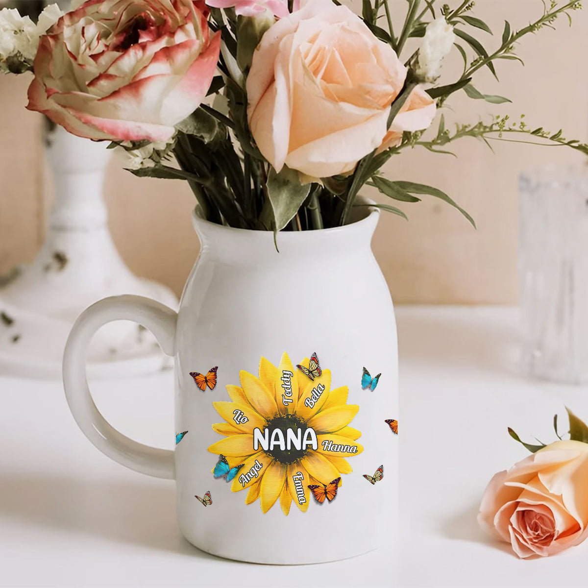 Nana Gigi Mama Sunflower - Personalized Grandma Ceramic Flower Vase