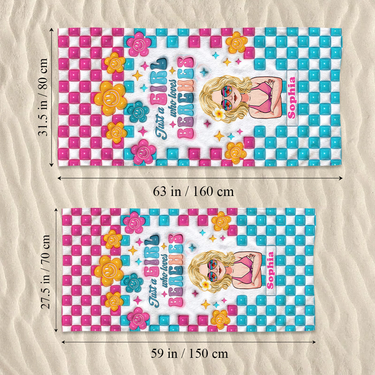 Einfach ein Mädchen, das Strände liebt – personalisiertes Strandtuch für Meeresliebhaber