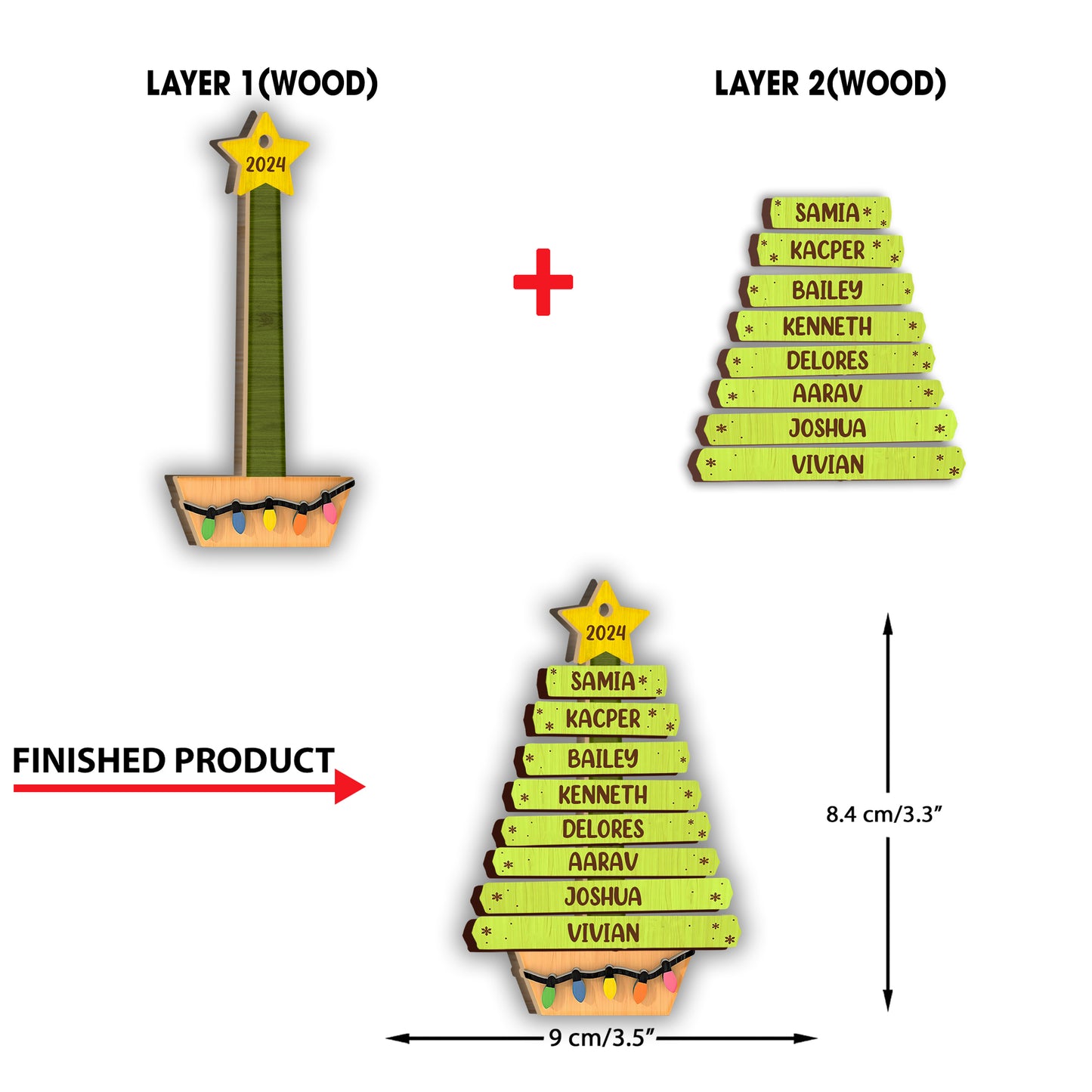 Familienbaumschmuck – Personalisierter, zweilagiger Familienschmuck