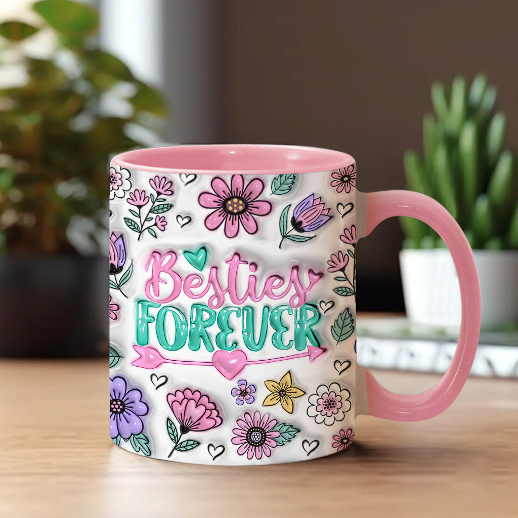Besties Forever Beautiful Floral Style - Personalized Bestie Accent Mug
