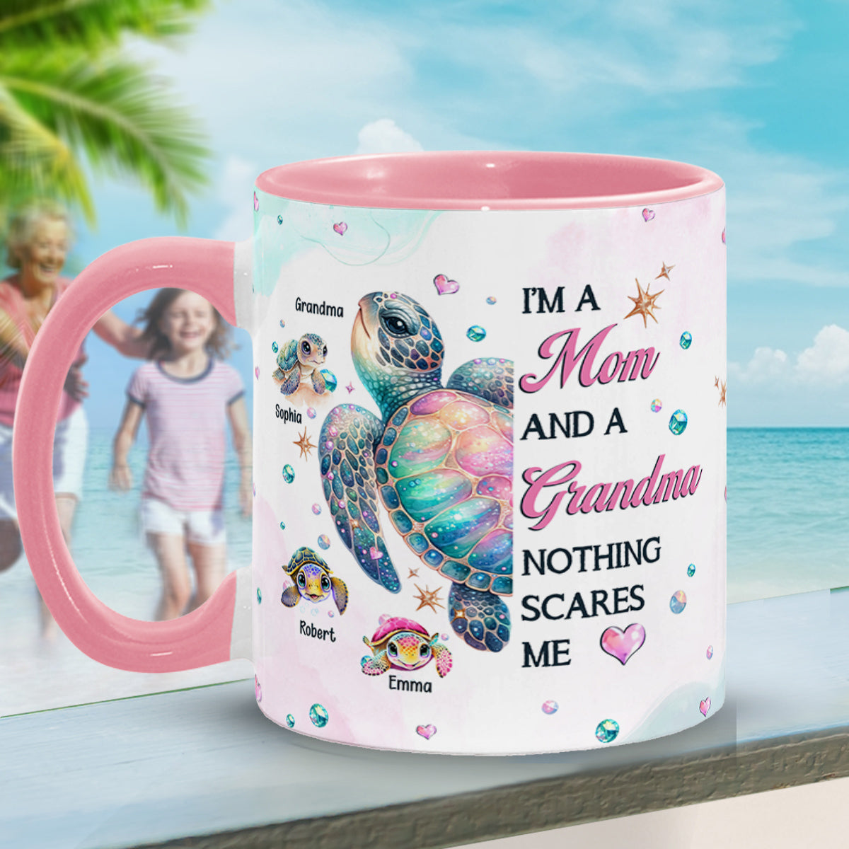 Nothing Scares Me Grandma Turtle - Personalized Grandma Accent Mug