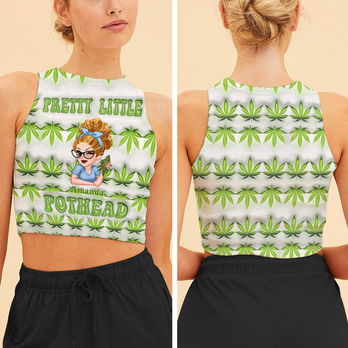 Hübsche kleine Kifferin – personalisiertes Tanktop für Cannabis-Crop-Top