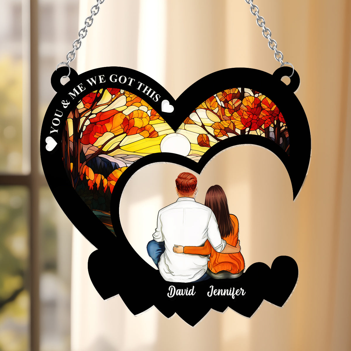 Du und ich, wir schaffen das – Personalisierter Sonnenfänger für Paare zum Aufhängen am Fenster 