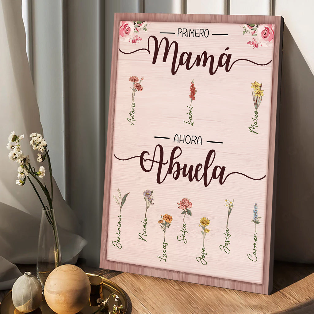 Primero Mamá Ahora Abuela – personalisierte Oma-Leinwand und Poster