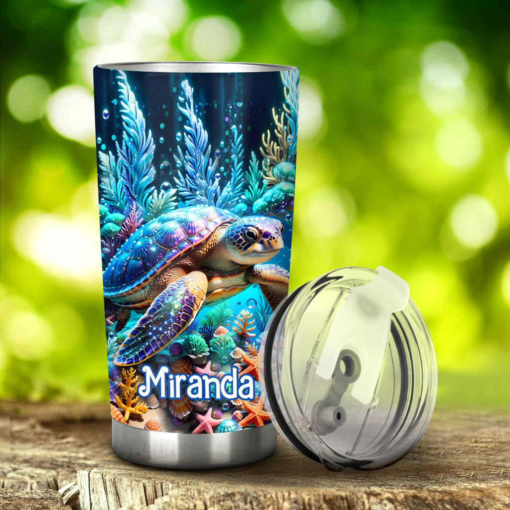 Ocean Turtle Seashells Starfish - Personalized Turtle Tumbler